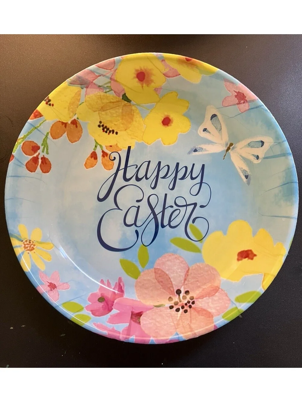 Vintage 2000s 3 Serving Bowls Happy Easter Floral Melamine Butterfly, 13.5x2”